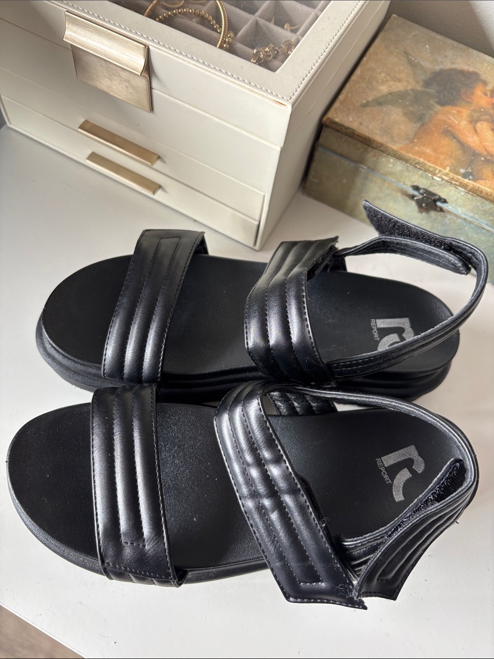 Report Black Padded Platform Sandals